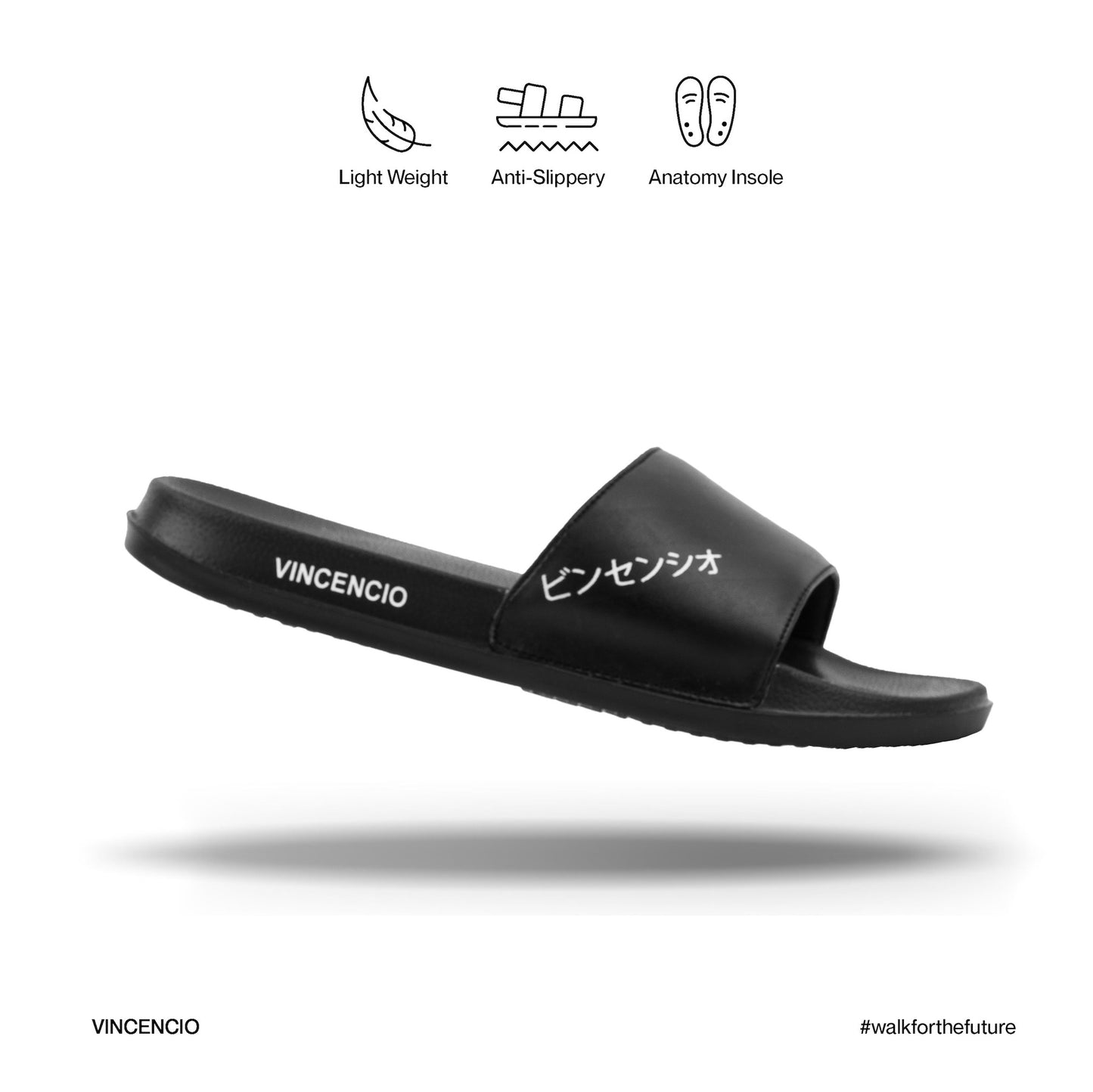 Nobuyuki Slides - Black / Black - VINCENCIO